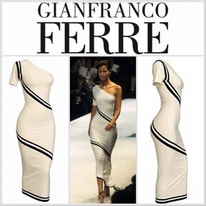 Gianfranco Ferre S/S 1998 Asymmetrical Sexy Gown Midi Maxi Dress Size 38